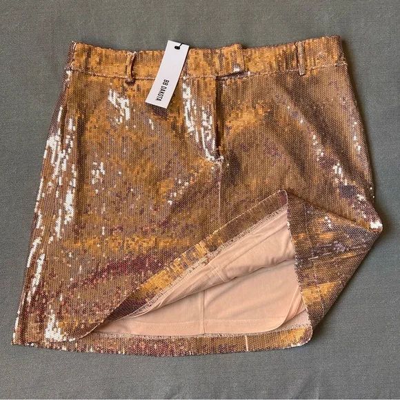 🆕 BB Dakota Rose Gold Sequin Mini Skirt - Picture 6 of 13